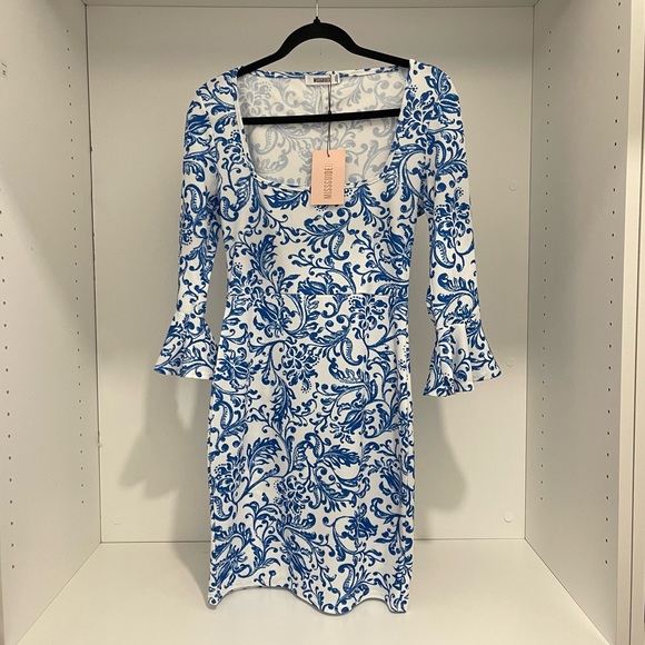 Missguided dress white with blue design - Picture 2 of 4
